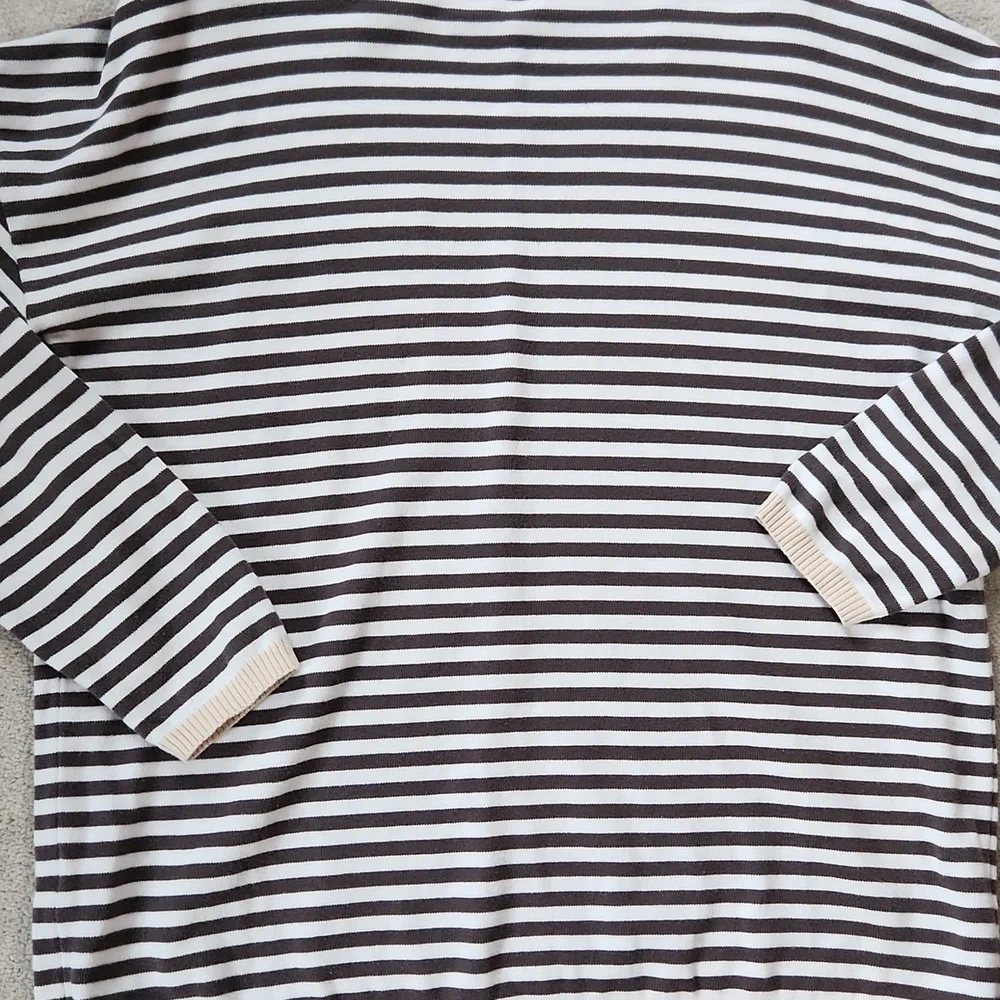 Lighter Weight 100% Cotton Sweater Dark Gray and White Stripe Tan border - Large